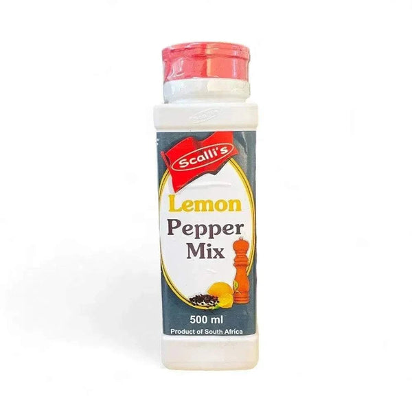 Scalli's Seasoning Lemon Pepper 500ml bottle with zesty lemon and bold pepper blend