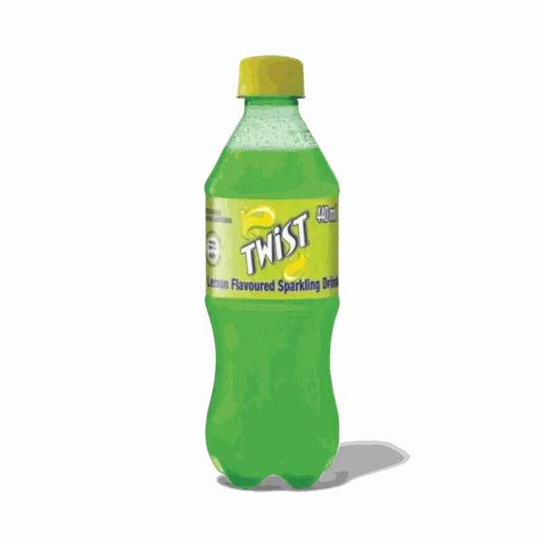 Schweppes Lemon Twist 440ml sparkling lemon flavored soft drink bottle with yellow cap
