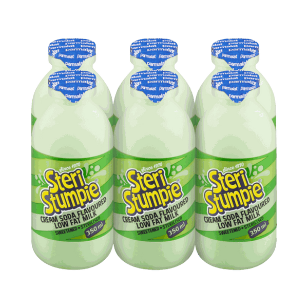 Pack of 6 Steri Stumpie cream soda flavoured low fat milk bottles, 350ml each