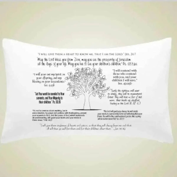 Scripture pillowcases in English featuring a "Parents" message about responsibility, love, and guidance in raising children.