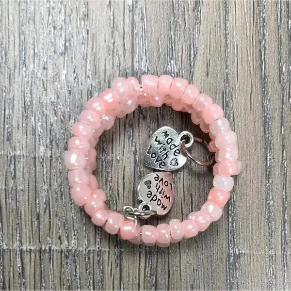 Serviette rings with pink large beads 6 pack made with love
