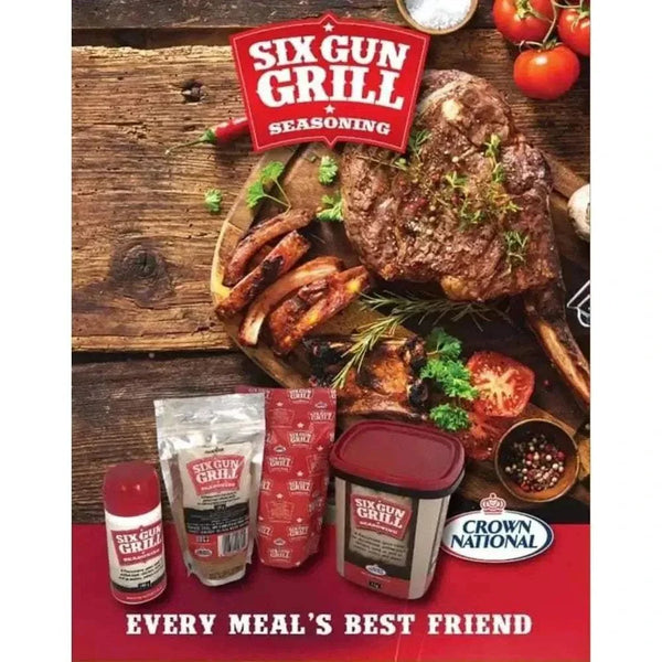 1kg tub of Crown National Six Gun Grill Spice for grilling with zesty flavor boost
