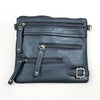 Black PU leather sling bag with adjustable strap and multiple zip compartments