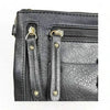 Black PU leather sling bag with adjustable strap and multiple zip compartments