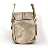 Tan PU leather sling bag with double zip pouches and adjustable strap