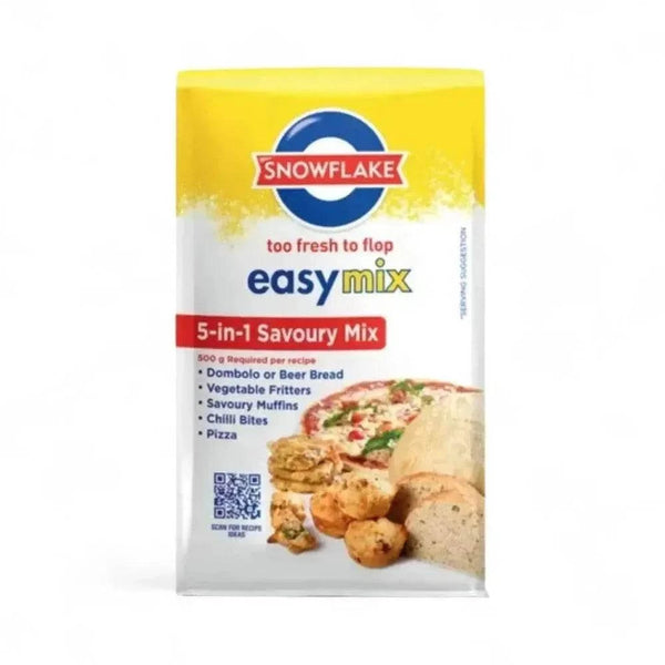 Snowflake 5-in-1 Savoury Mix 1kg pack for dombolo, fritters, muffins, chilli bites, and pizza baking