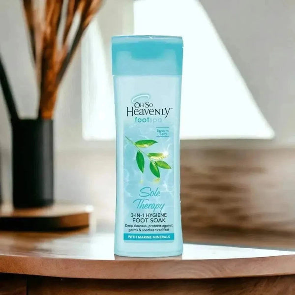 Oh So Heavenly Footspa 3-in-1 Hygiene Foot Soak bottle with marine minerals and epsom salts