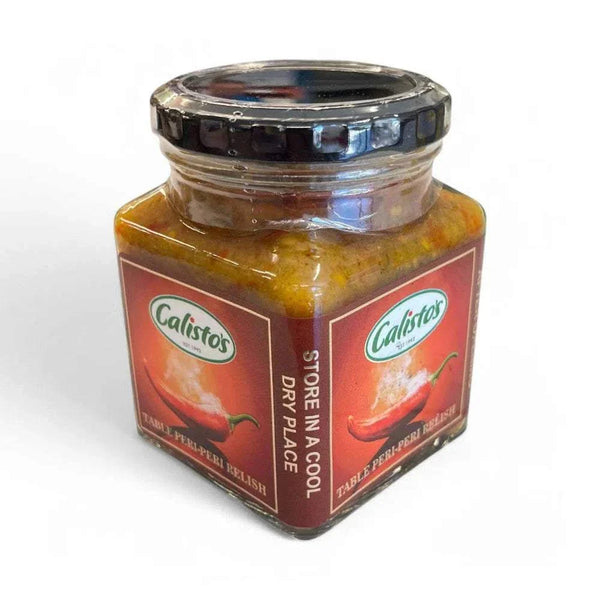 Calisto's Table Peri Peri Relish 250ml glass jar, spicy Portuguese-style condiment.