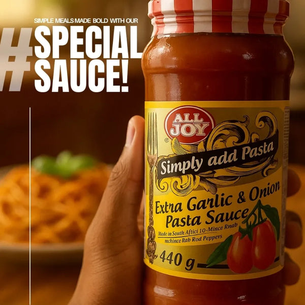 All Joy 440g pasta sauce jar with extra garlic and onion flavor for quick meals