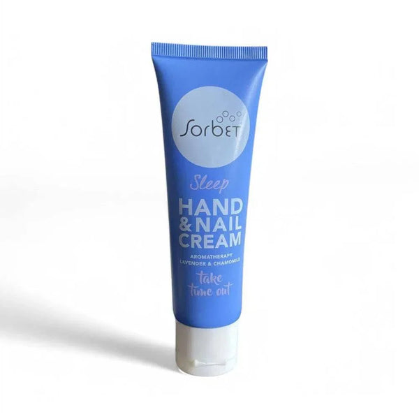 Sorbet Sleep Hand & Nail Cream 75ml tube with calming lavender and chamomile scents for night-time use.