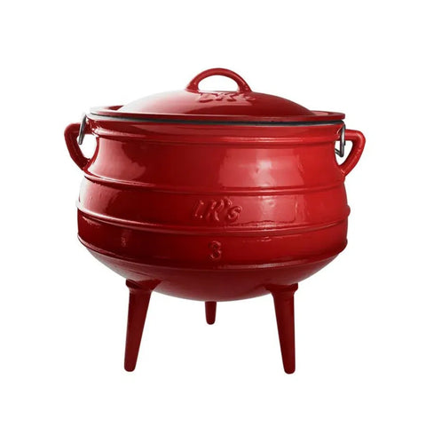 LK Three Legged Potjie Pot 7.8L - RED ENAMEL(#3) - Something From Home - South African Shop