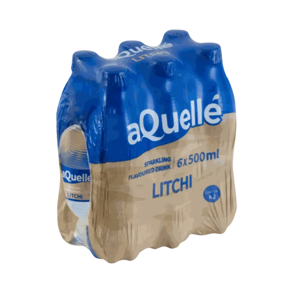 aQuellé Flavoured Sparkling Water litchi flavor pack of six 500ml bottles with vitamin C and low sugar content