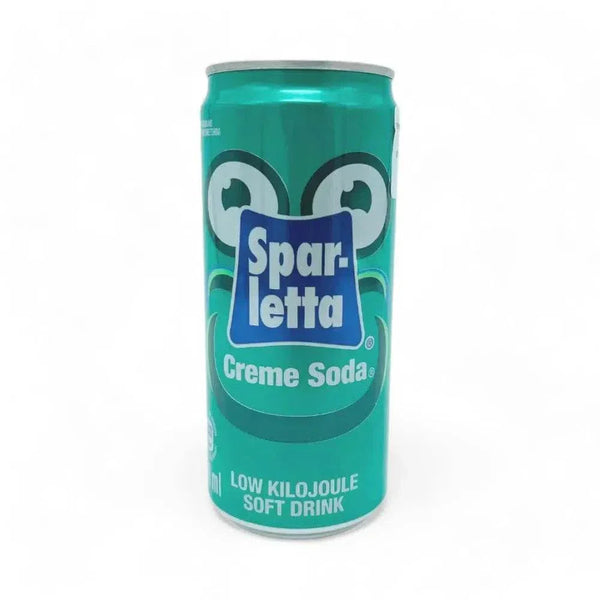 Can of Sparletta Cream Soda 300ml green soft drink from South Africa