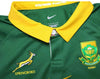 2XL green and gold Springbok Jersey with Nike and MTN logos, embroidered emblems, lightweight polyester fabric
