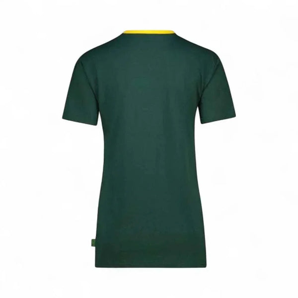 Back view of a dark green Springbok Official Licensed Supporter T-Shirt with a yellow collar trim in 2XL size