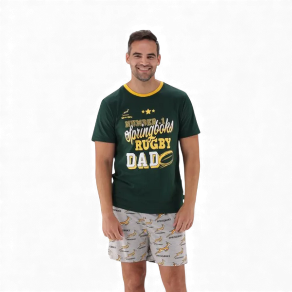 Springbok Pajama Set for men with green crew-neck top and printed shorts in 2X-Large size