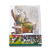 Back cover of The Fireside Springbok book featuring an illustration of a springbok reading by the fireside and rugby action photos below