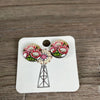 Stud Earrings - Circle Three Open Pink Proteas - Something From Home - South African Shop