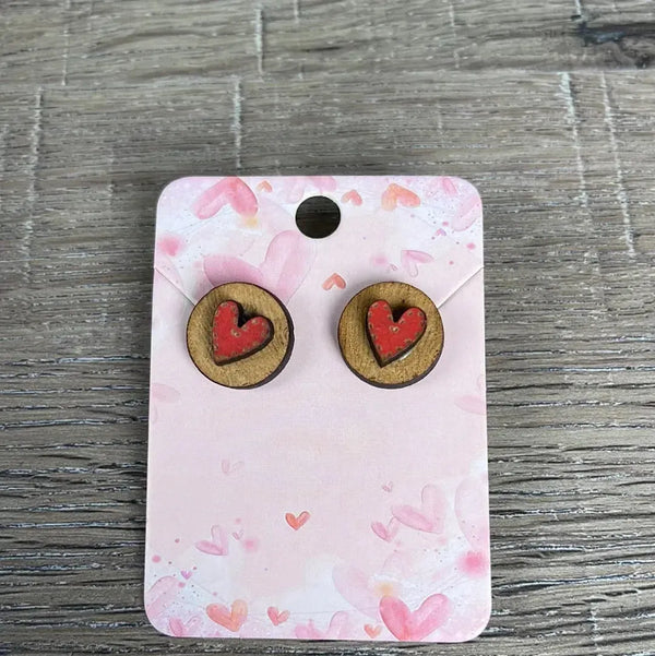Stud Earrings - Circle with Red Heart - Something From Home - South African Shop