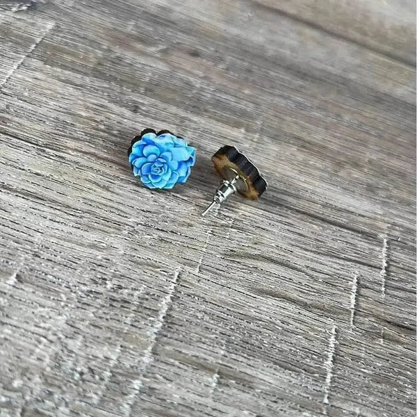 Dark blue succulent stud earrings, 15mm diameter, sold in pairs, made in South Africa