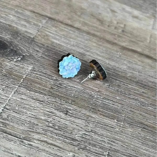 Light blue succulent stud earrings 15mm diameter sold in pairs from South Africa