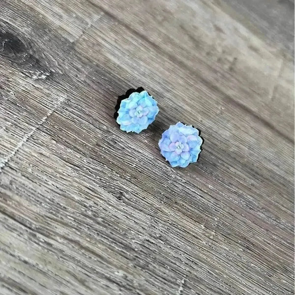 Light blue succulent stud earrings 15mm diameter sold in pairs made in South Africa
