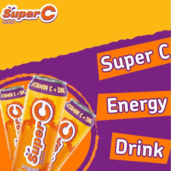 500ml Super C Energy Drink can with Vitamin C and Zinc, citrus-flavored sparkling glucose beverage for energy boost and immune support
