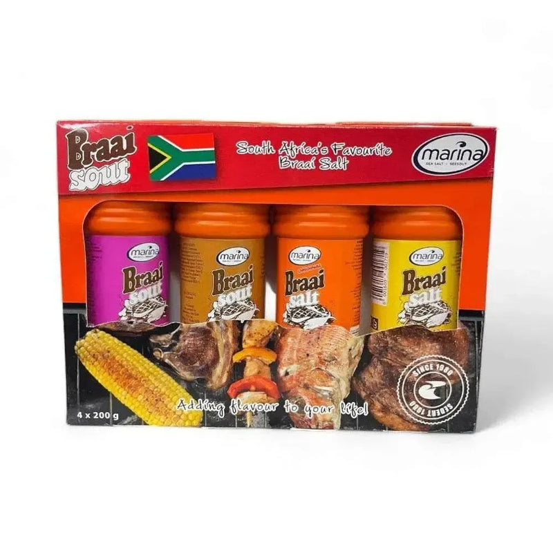 Swartkops Marina Promo Pack with four 200g braai salt flavors for grilling and seasoning