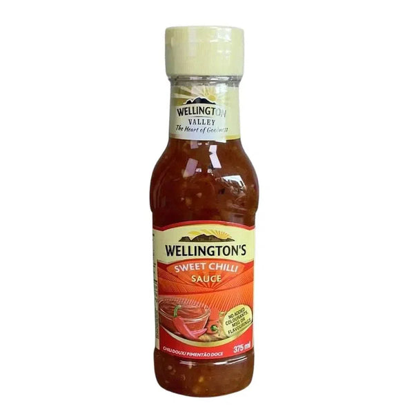 Wellington's 375ml Sweet Chilli Sauce bottle with South African flavor, sweet and spicy taste