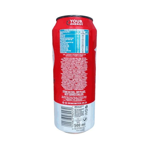 500ml can of Switch Energy Drink Original Red with bold, smooth flavor and high caffeine content