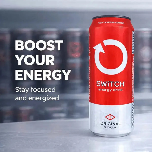 Switch Energy Drink Original Red 500ml can with bold red design and branding