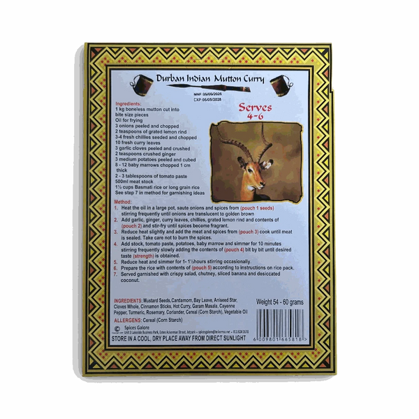 Packaged Taste of Africa Durban Indian Mutton Curry 60g pouch
