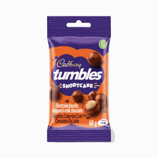 Cadbury Tumbles Shortcake 60g milk chocolate snack bar packaging