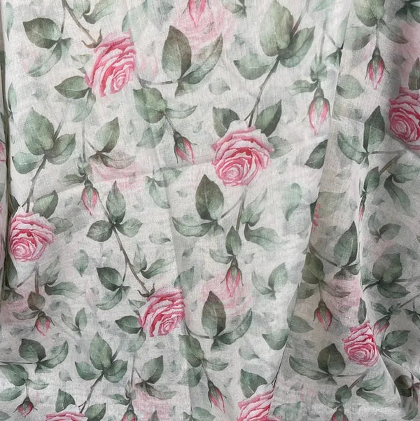 Scarf - White with Pink Roses - Something From Home - South African Shop