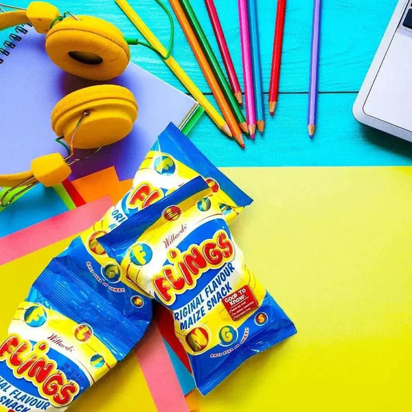 Willards Flings 150g snack pack with fluffy, flavorful bite-sized chips for fun and taste