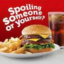 Wimpy Burger Relish Sauce enhances cheeseburger and fries meal.