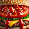 Wimpy Burger Relish Sauce 500ml on a juicy burger with cheese, lettuce, and tomato.