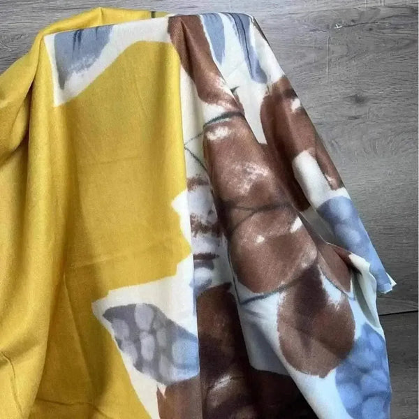 Winter scarf in mustard, brown, and grey colors from Cotton Road, soft cotton material, 80cm x 175cm