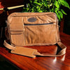 Woesmooi genuine leather light-colored laptop bag with adjustable shoulder strap for laptops up to 15.6 inches