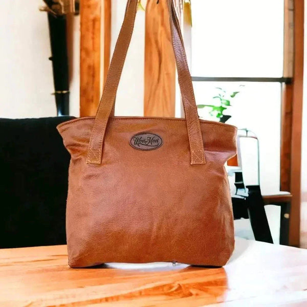 Woesmooi Genuine Leather Shopping Bag light brown durable stylish shopping tote