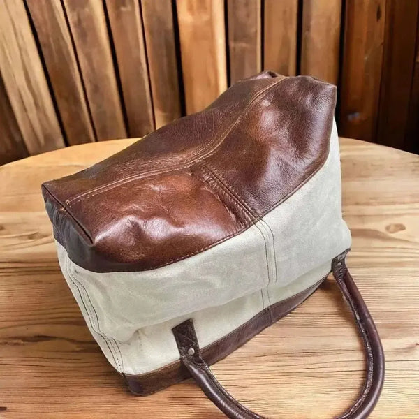 Woesmooi Shopper Bag with genuine leather inserts and canvas detailing, handcrafted in New Zealand