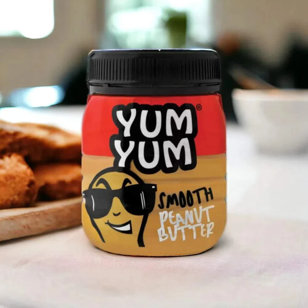 Yum Yum Peanut Butter smooth 400g jar with playful packaging and creamy natural peanut butter inside