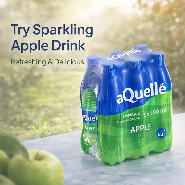aQuellé Apple Flavoured Sparkling Water six-pack promotional image