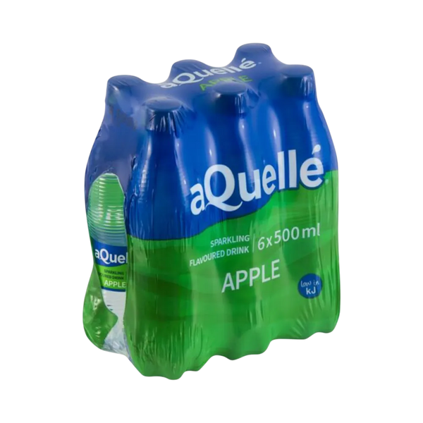 aQuellé Apple Flavoured Sparkling Water six-pack of 500ml bottles angled view