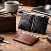 Close-up of a men's leather wallet showcasing quality craftsmanship and durable features for stylish wallets in New Zealand