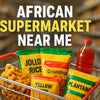 High-quality realistic photograph of a vibrant African supermarket interior showcasing authentic products and cultural items for 2026 shoppers