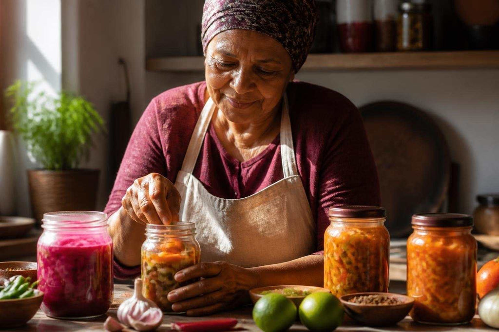 South African pickle vegetable preserved in traditional jars representing cultural heritage and culinary tradition
