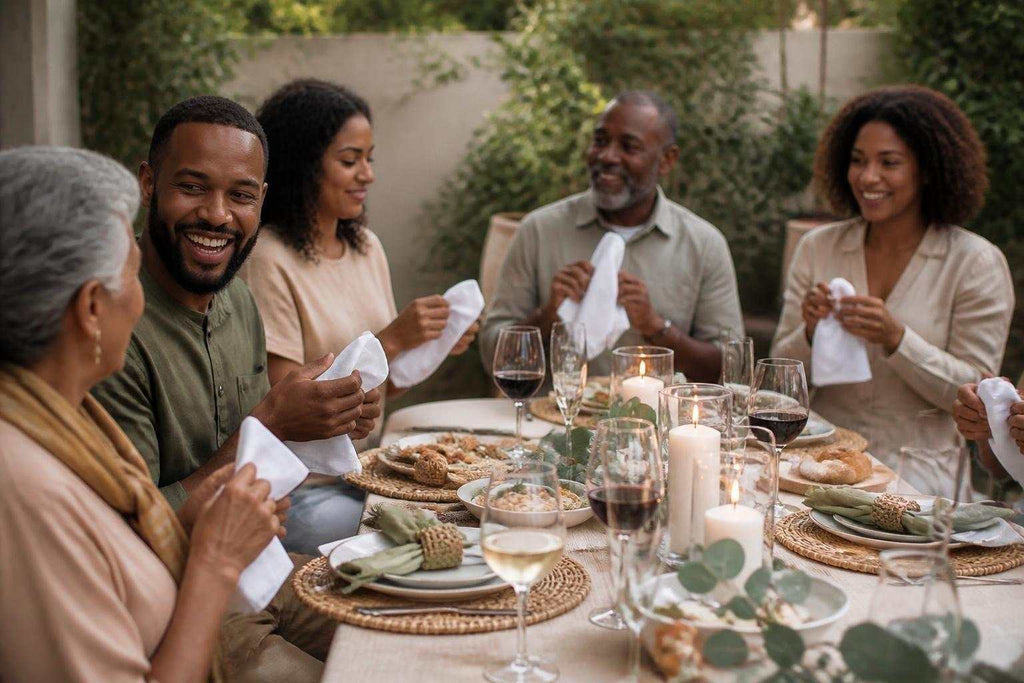 South African braai table setup with serviettes and traditional dishes