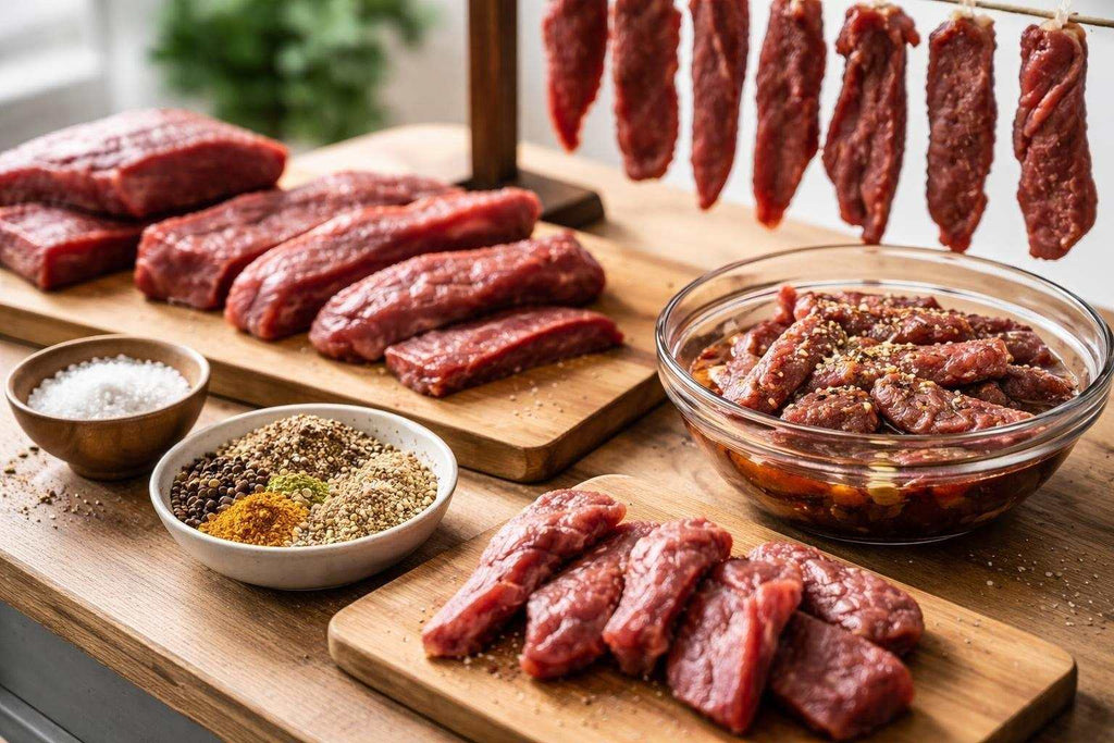 Traditional South African biltong ingredients and spices for homemade biltong recipe
