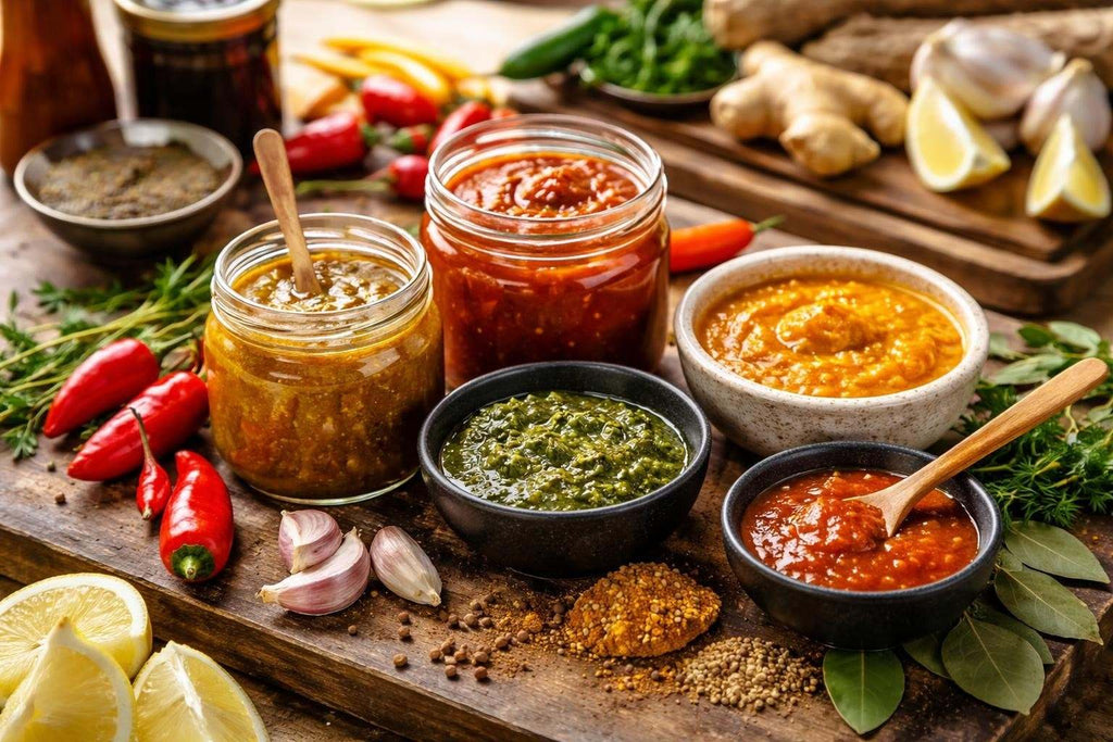 Assorted traditional South African sauces in jars showcasing rich cultural heritage and diverse flavors